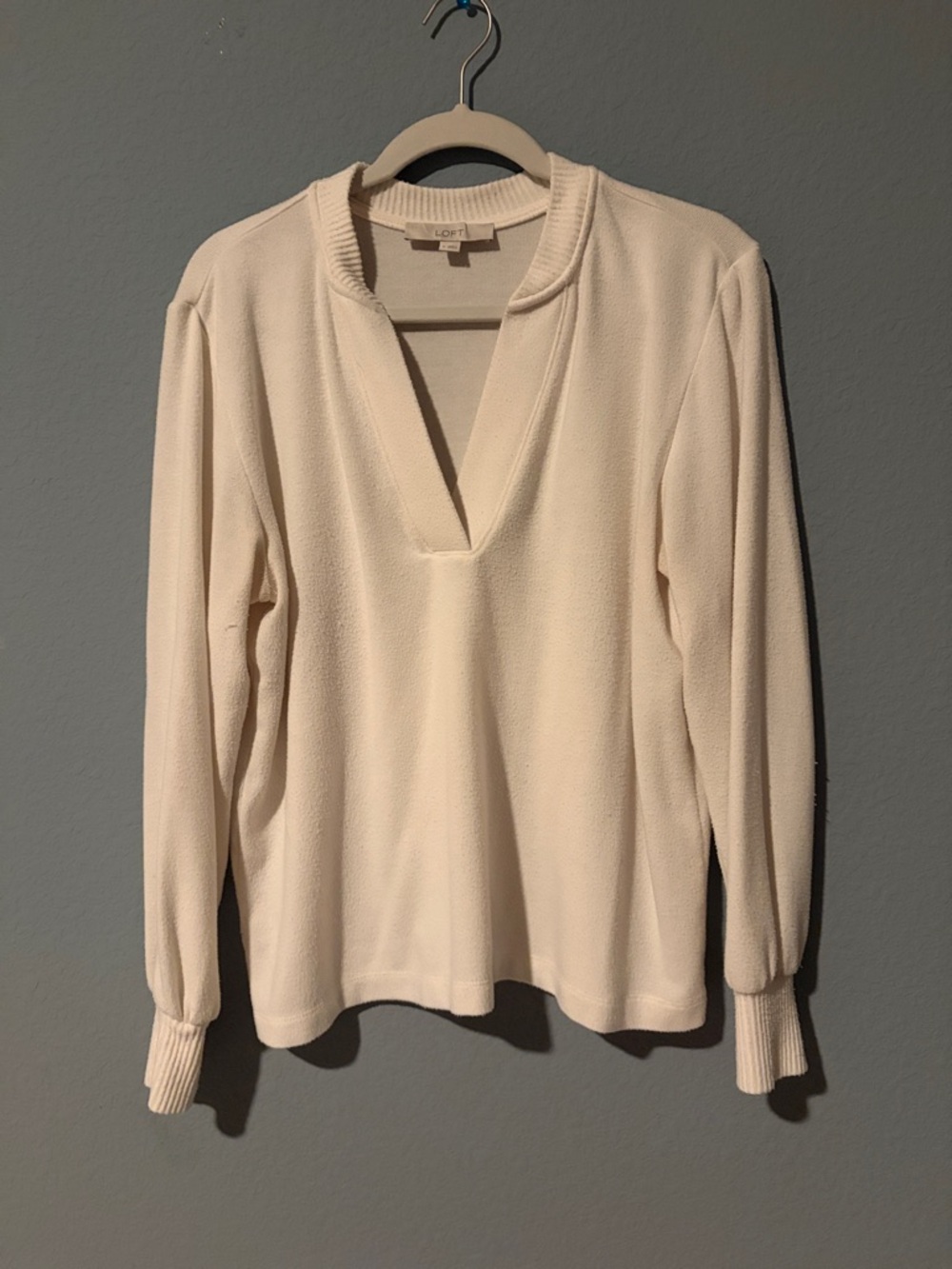 LOFT Cream Textured V-Neck Long Sleeve Top